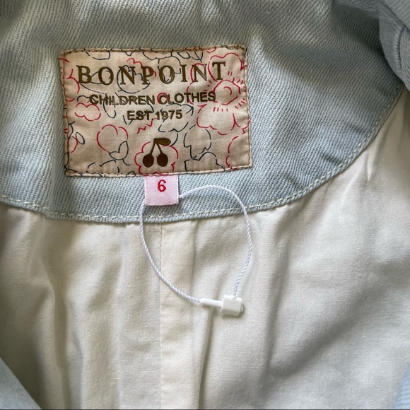 BONPOINT Double Breasted Denim Trench Coat NEW with Tags Girsl Sz 6 Lightwash - Picture 4 of 10